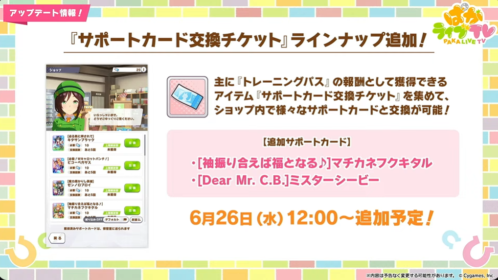 June 2024 exchange lineup update showing new support cards